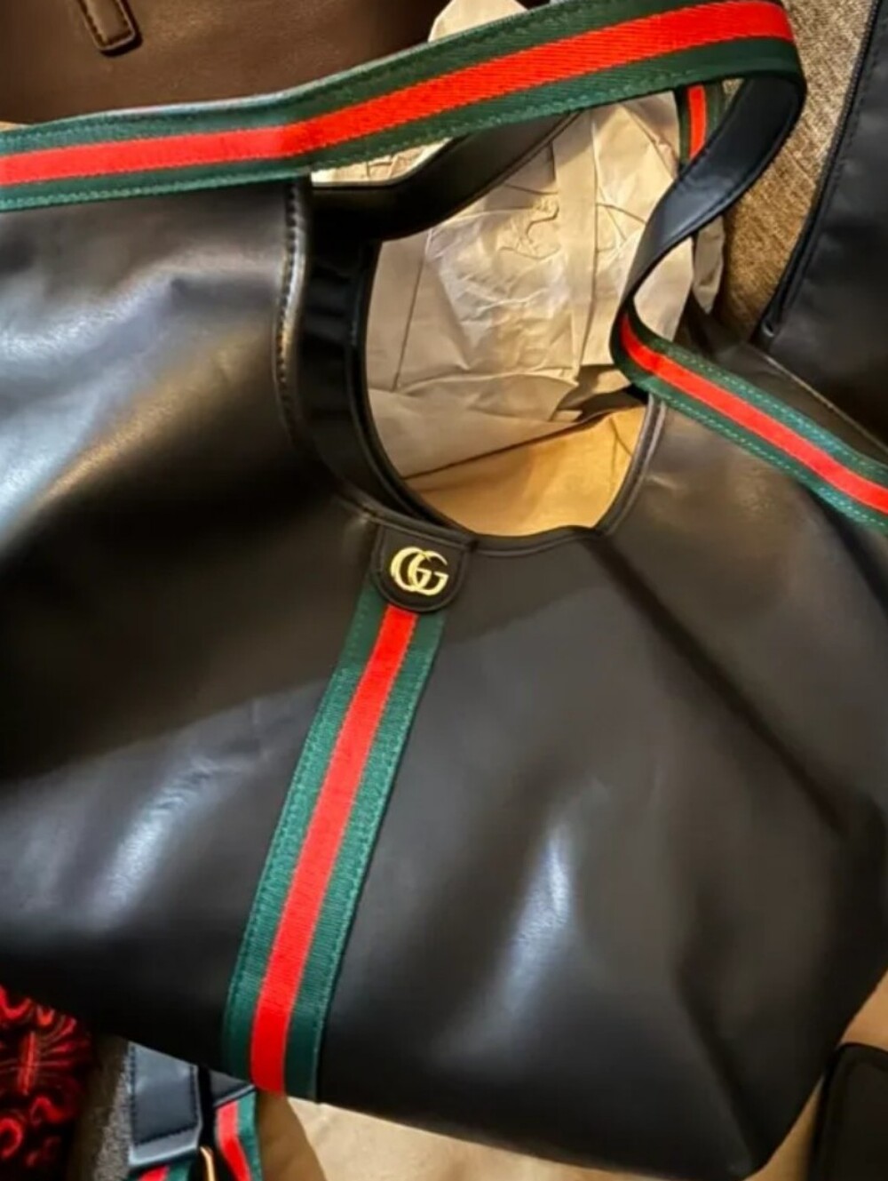 Nubuck GiG Overnight Large Tote Bag with Web Stripe - Black Leather